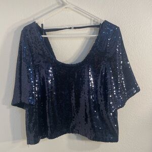 Free people, Night Fever cropped sequin top in Navy, size S